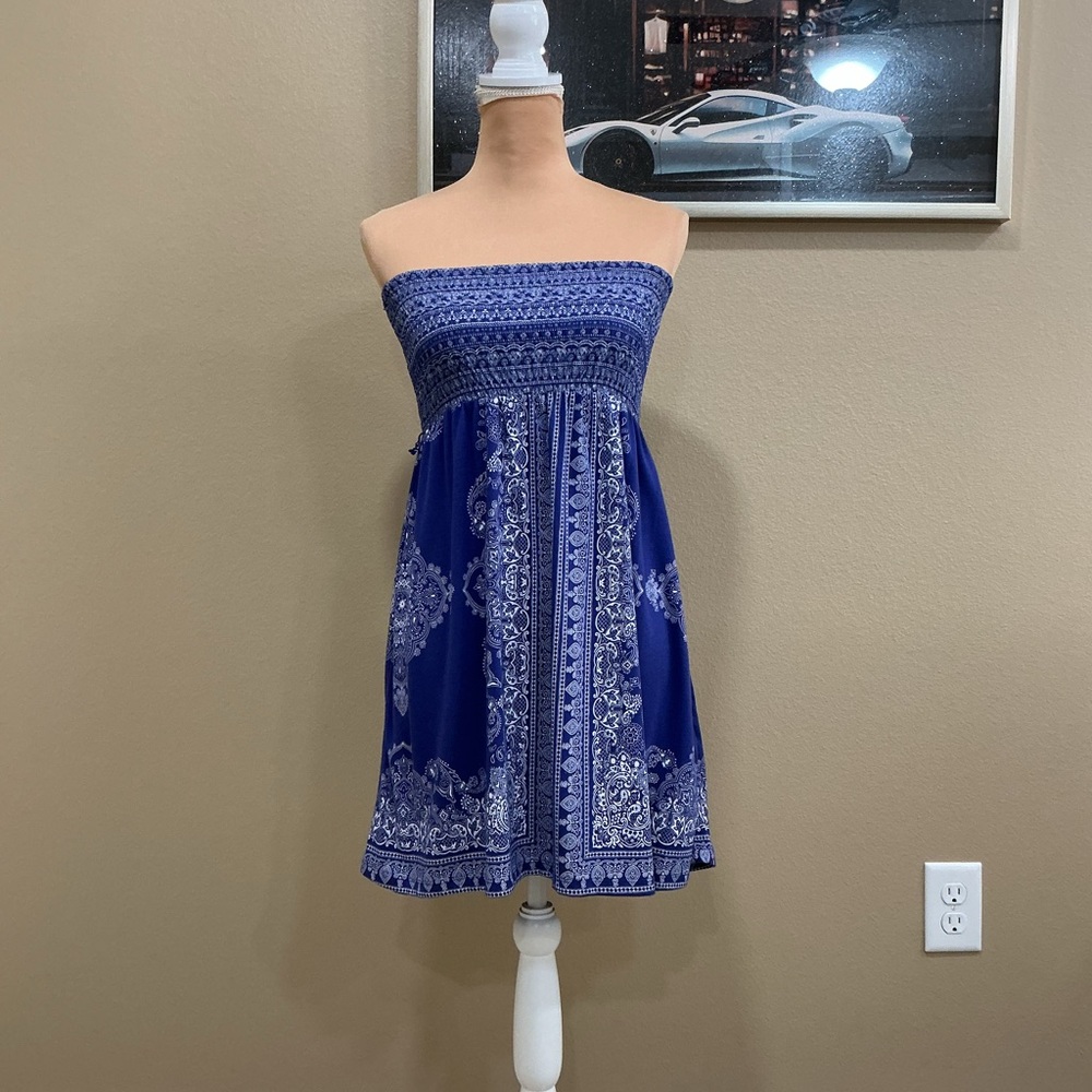 Almost Famous Blue Strapless Dress